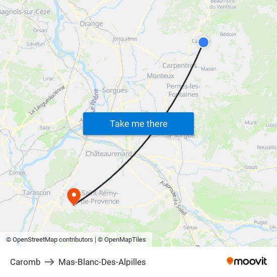 Caromb to Mas-Blanc-Des-Alpilles map