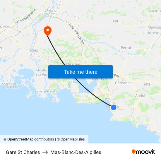 Gare St Charles to Mas-Blanc-Des-Alpilles map