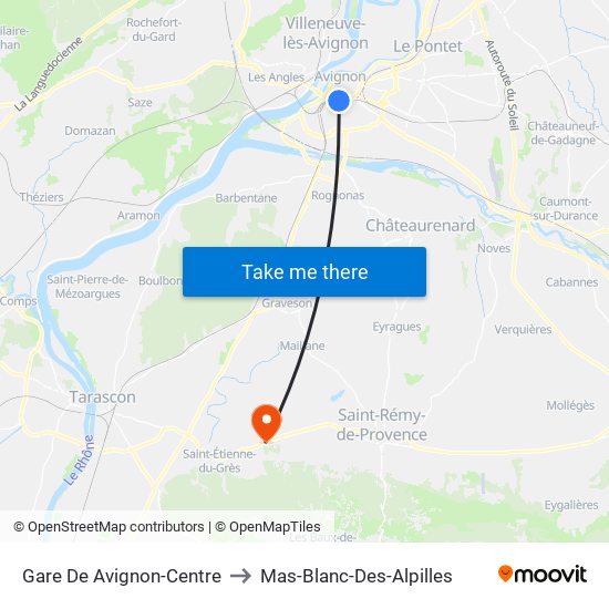 Gare De Avignon-Centre to Mas-Blanc-Des-Alpilles map