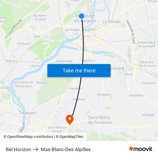 Bel Horizon to Mas-Blanc-Des-Alpilles map
