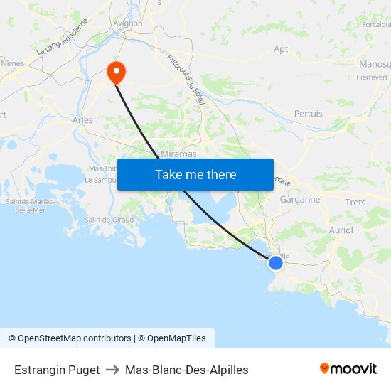 Estrangin Puget to Mas-Blanc-Des-Alpilles map