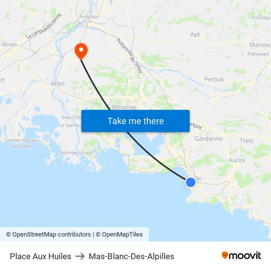 Place Aux Huiles to Mas-Blanc-Des-Alpilles map