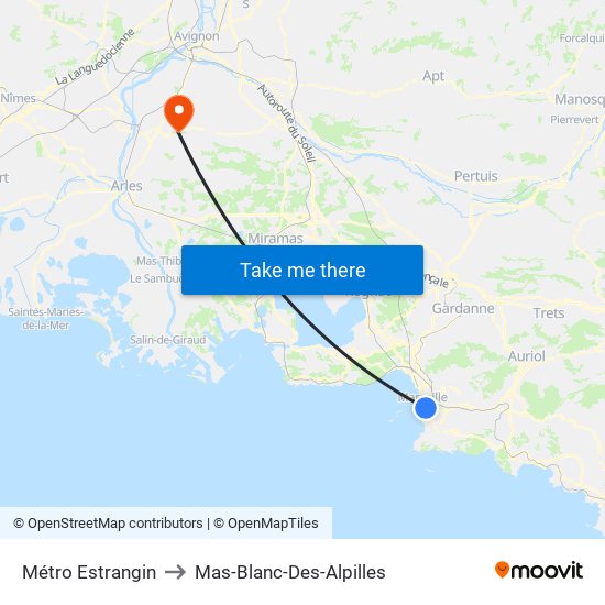 Métro Estrangin to Mas-Blanc-Des-Alpilles map