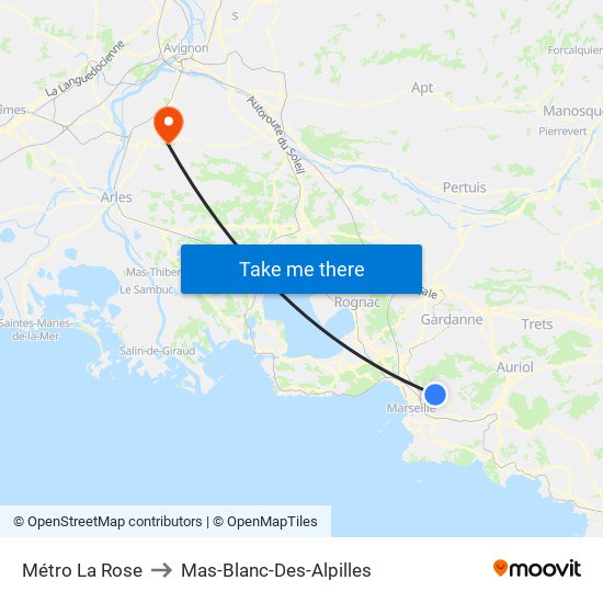 Métro La Rose to Mas-Blanc-Des-Alpilles map