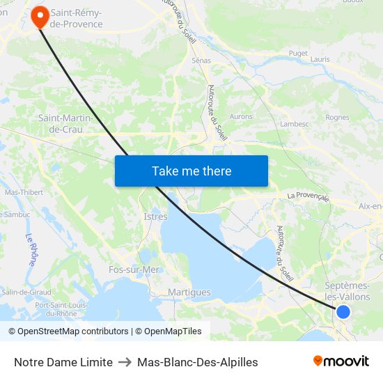 Notre Dame Limite to Mas-Blanc-Des-Alpilles map