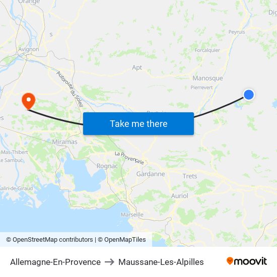 Allemagne-En-Provence to Maussane-Les-Alpilles map