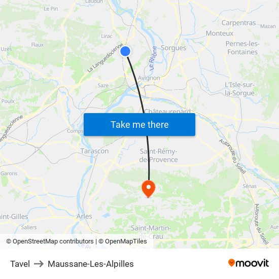 Tavel to Maussane-Les-Alpilles map