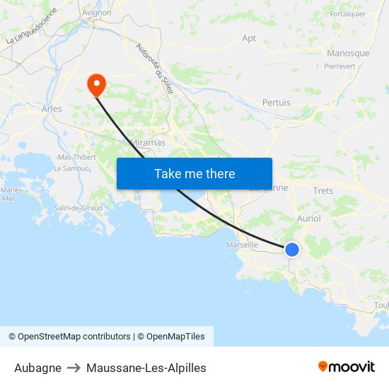 Aubagne to Maussane-Les-Alpilles map