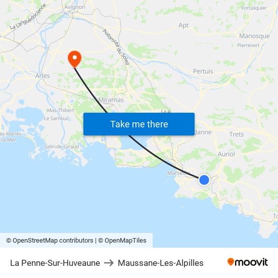 La Penne-Sur-Huveaune to Maussane-Les-Alpilles map