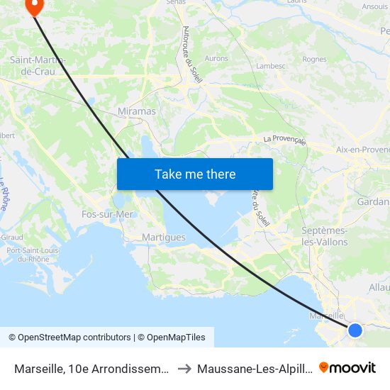 Marseille, 10e Arrondissement to Maussane-Les-Alpilles map