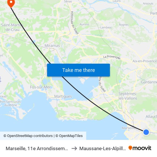 Marseille, 11e Arrondissement to Maussane-Les-Alpilles map