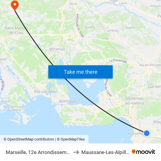 Marseille, 12e Arrondissement to Maussane-Les-Alpilles map