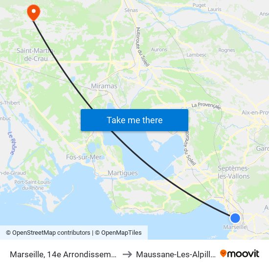 Marseille, 14e Arrondissement to Maussane-Les-Alpilles map