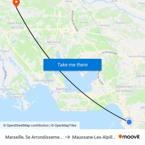 Marseille, 5e Arrondissement to Maussane-Les-Alpilles map