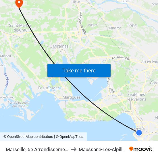 Marseille, 6e Arrondissement to Maussane-Les-Alpilles map