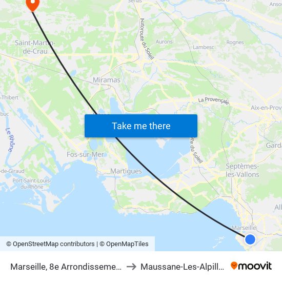 Marseille, 8e Arrondissement to Maussane-Les-Alpilles map