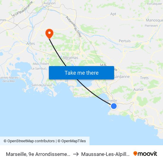 Marseille, 9e Arrondissement to Maussane-Les-Alpilles map