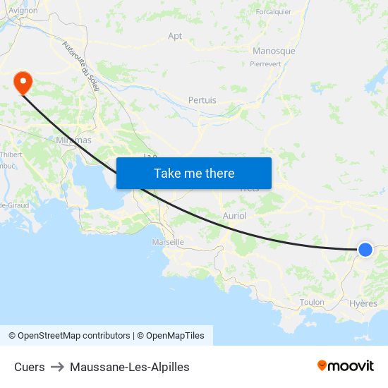 Cuers to Maussane-Les-Alpilles map