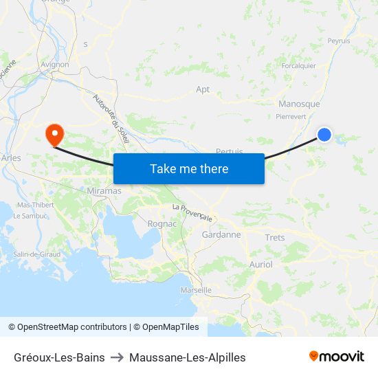 Gréoux-Les-Bains to Maussane-Les-Alpilles map