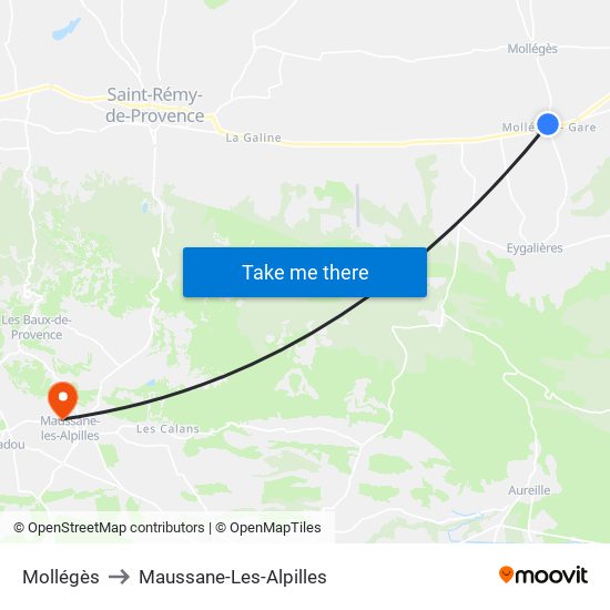Mollégès to Maussane-Les-Alpilles map