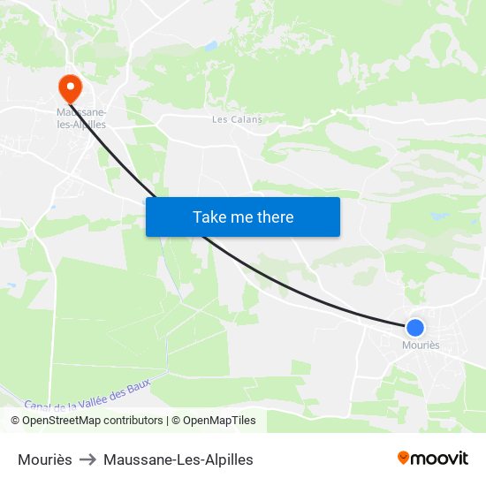 Mouriès to Maussane-Les-Alpilles map