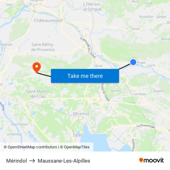 Mérindol to Maussane-Les-Alpilles map