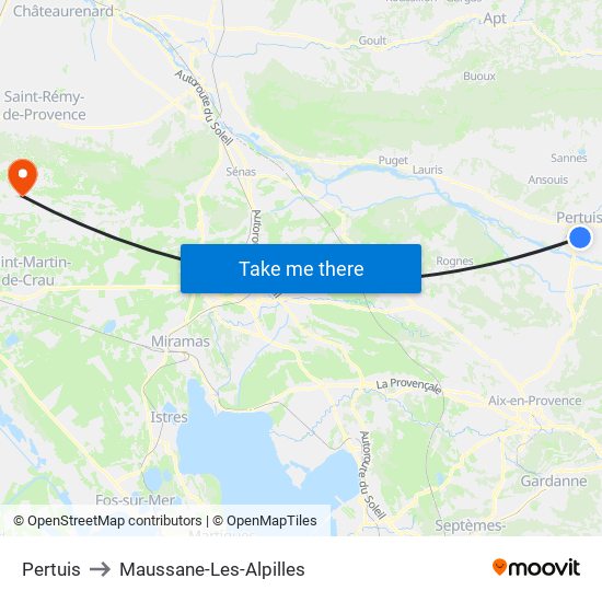 Pertuis to Maussane-Les-Alpilles map