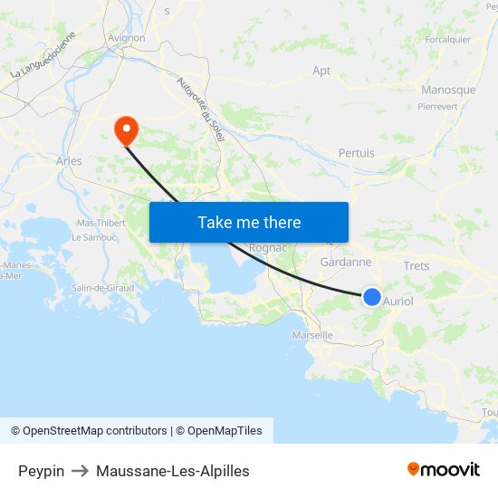 Peypin to Maussane-Les-Alpilles map