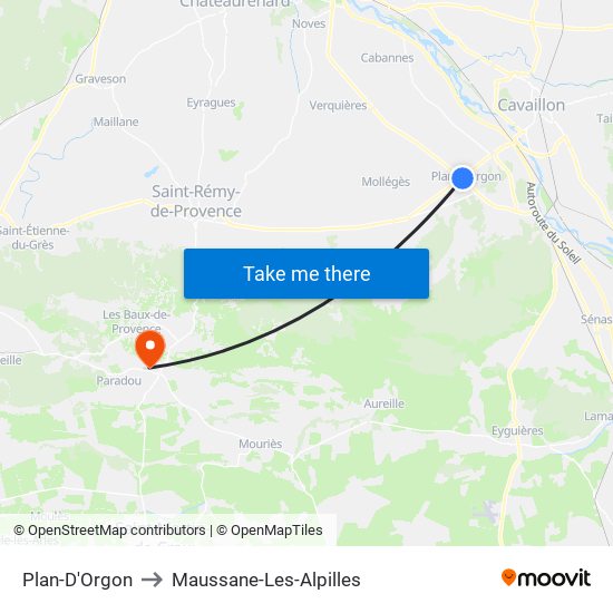 Plan-D'Orgon to Maussane-Les-Alpilles map