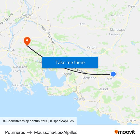 Pourrières to Maussane-Les-Alpilles map