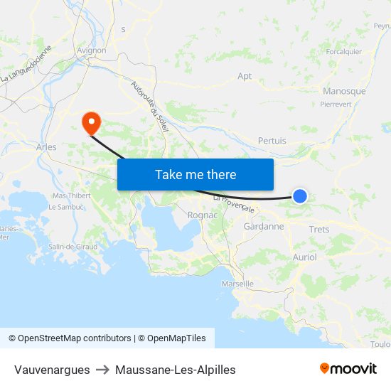 Vauvenargues to Maussane-Les-Alpilles map