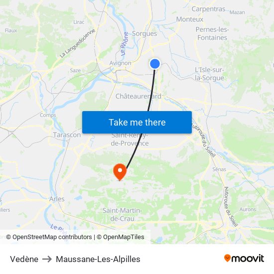 Vedène to Maussane-Les-Alpilles map