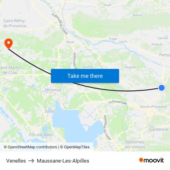 Venelles to Maussane-Les-Alpilles map