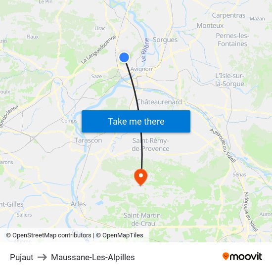 Pujaut to Maussane-Les-Alpilles map