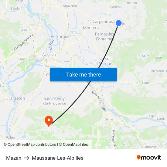 Mazan to Maussane-Les-Alpilles map