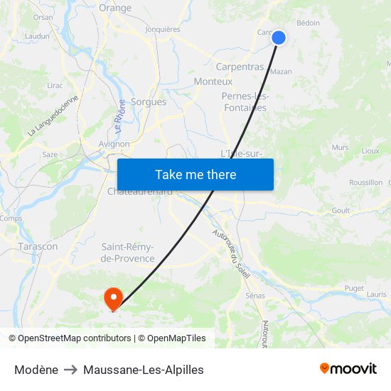 Modène to Maussane-Les-Alpilles map