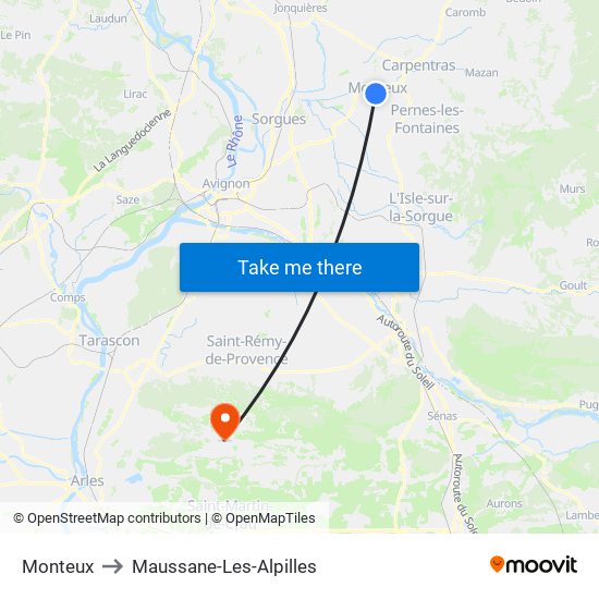 Monteux to Maussane-Les-Alpilles map