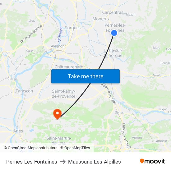 Pernes-Les-Fontaines to Maussane-Les-Alpilles map