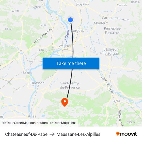 Châteauneuf-Du-Pape to Maussane-Les-Alpilles map