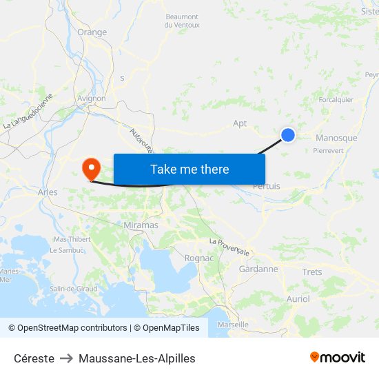 Céreste to Maussane-Les-Alpilles map