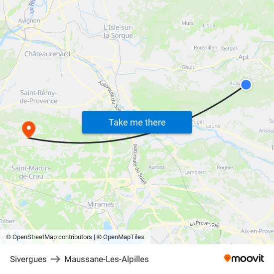 Sivergues to Maussane-Les-Alpilles map