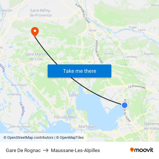 Gare De Rognac to Maussane-Les-Alpilles map