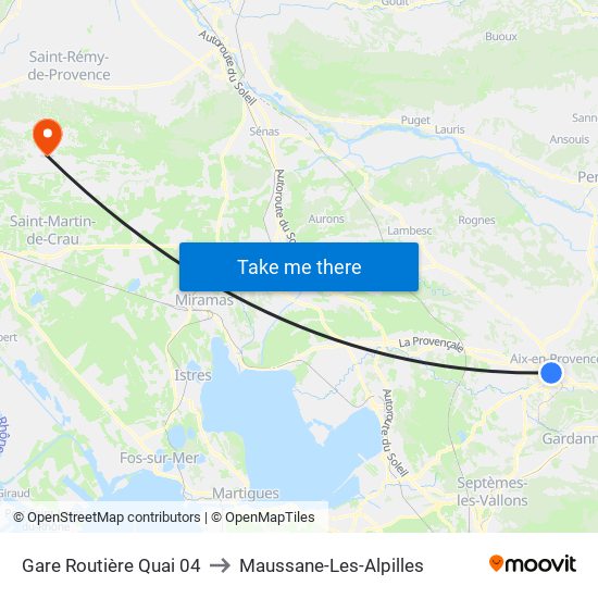 Gare Routière Quai 04 to Maussane-Les-Alpilles map