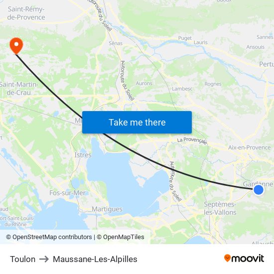 Toulon to Maussane-Les-Alpilles map