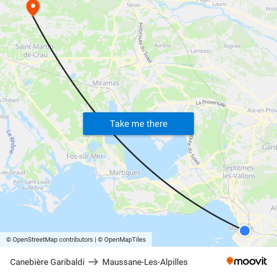 Canebière Garibaldi to Maussane-Les-Alpilles map