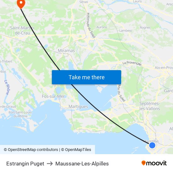 Estrangin Puget to Maussane-Les-Alpilles map