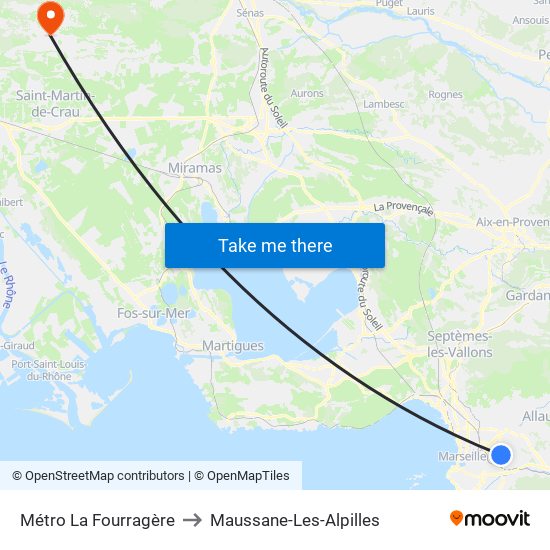 Métro La Fourragère to Maussane-Les-Alpilles map