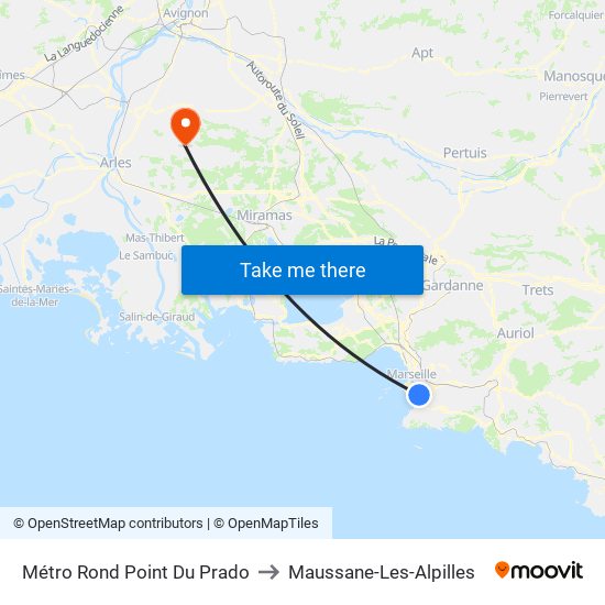 Métro Rond Point Du Prado to Maussane-Les-Alpilles map