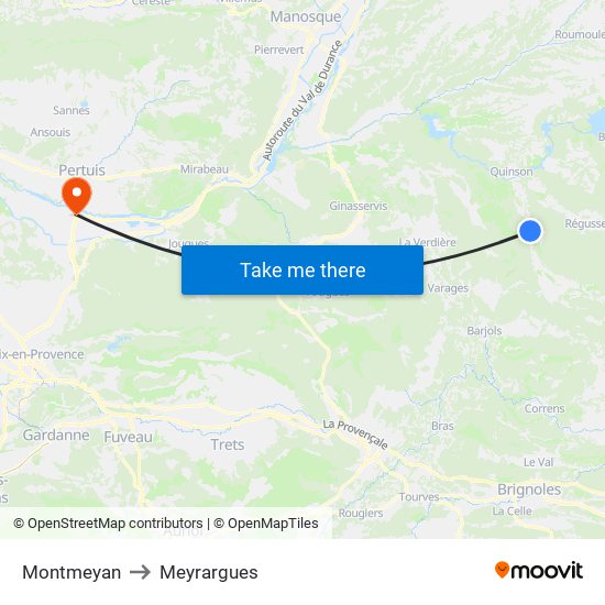 Montmeyan to Meyrargues map