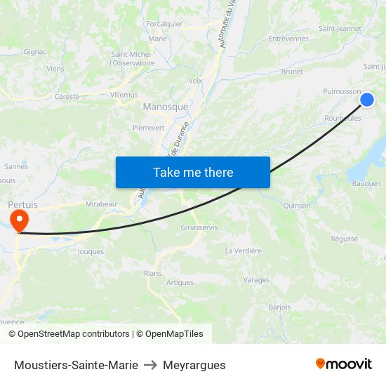 Moustiers-Sainte-Marie to Meyrargues map